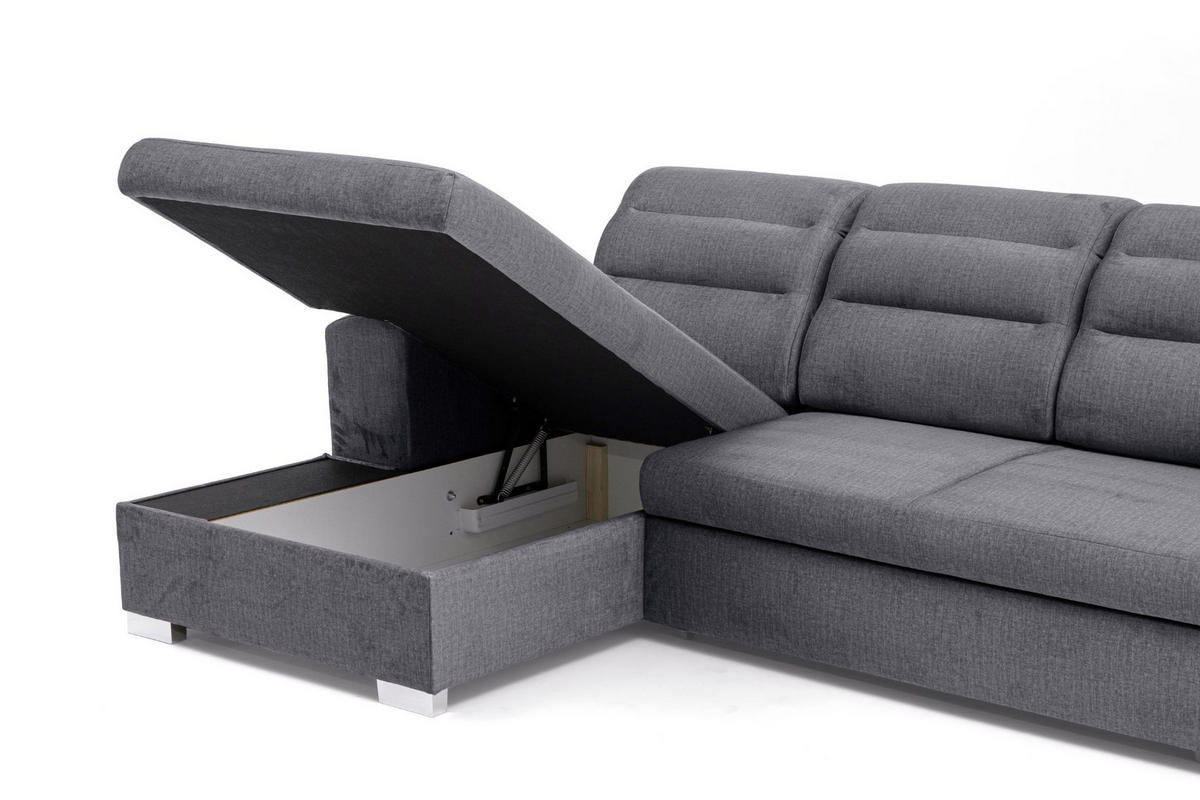 ECKSOFA U-Form CLOUD U Rechts mit Schlaffunktion 120x252 Velours Dunkelgrau - Dunkelgrau/Silberfarben, Holz/Kunststoff (202/103/320cm) - Muffo