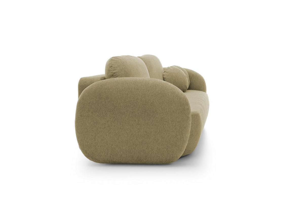 SOFA OLIO Mit Schlaffunktion Und Bettkasten, Bonell-Taschenfederung, Aragon-Stoff, lose Rückenkissen, freistehend, 238x101x86 cm Olive green - Olivgrün, Holz/Textil (238/86/101cm) - DomoHome