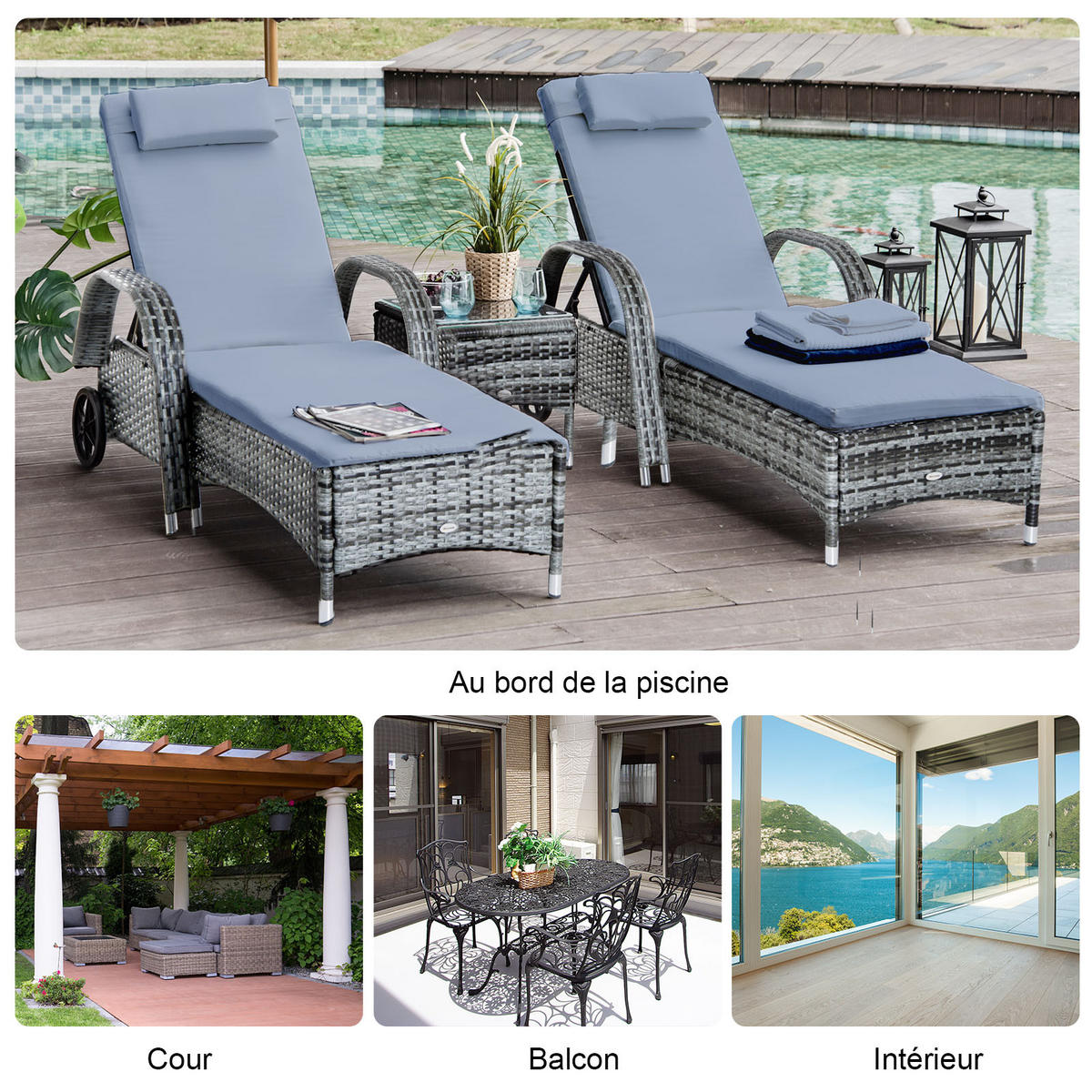 GARTENLIEGE DE-13561 5-fach verstellbar, mit Rollen Grau - Grau, Metall (73/56/200cm) - ComfortXL