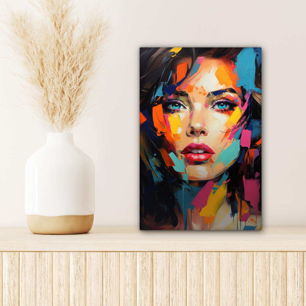 LEINWANDBILD Frau - Porträt - Farbenfroh - Kunst 20x30 cm - Multicolor, Textil (20/30cm) - MuchoWow