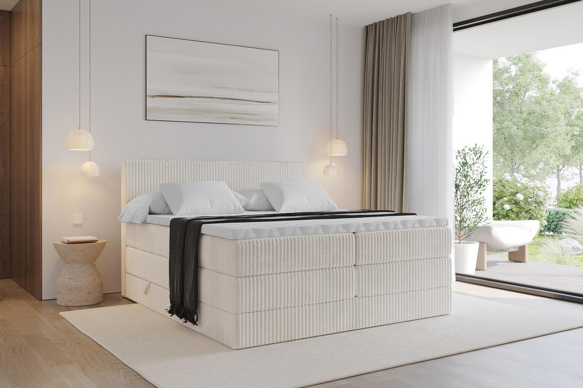 BOXSPRINGBETT mit Matratze H3|H4 und Lattenrost - TOLO KING 120x200 Cord - Creme - Creme, Holzwerkstoff (120/200cm) - ALTDECOR