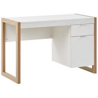 SCHREIBTISCH weiß/heller Holzfarbton 112/50/76 cm Johnson - Weiß, Holzwerkstoff (50/112/76cm) - Beliani
