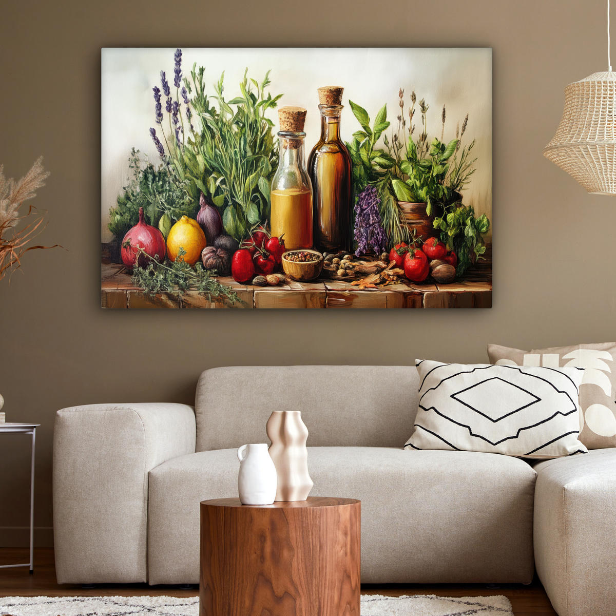 LEINWANDBILD Stilleben - Kräuter - Gewürze - Farbenfroh - Küche 150x100 cm - Grün, Textil (150/100cm) - MuchoWow