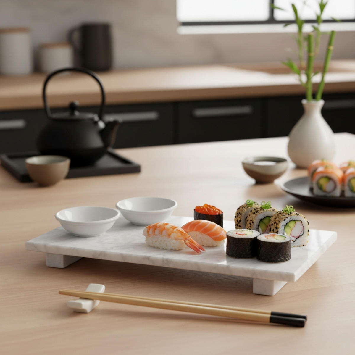 SUSHI-SERVIERSET für 2 Personen Oria Weiß 27/15/2 cm - Weiß, Stein (15/2/27cm) - Excellent Houseware