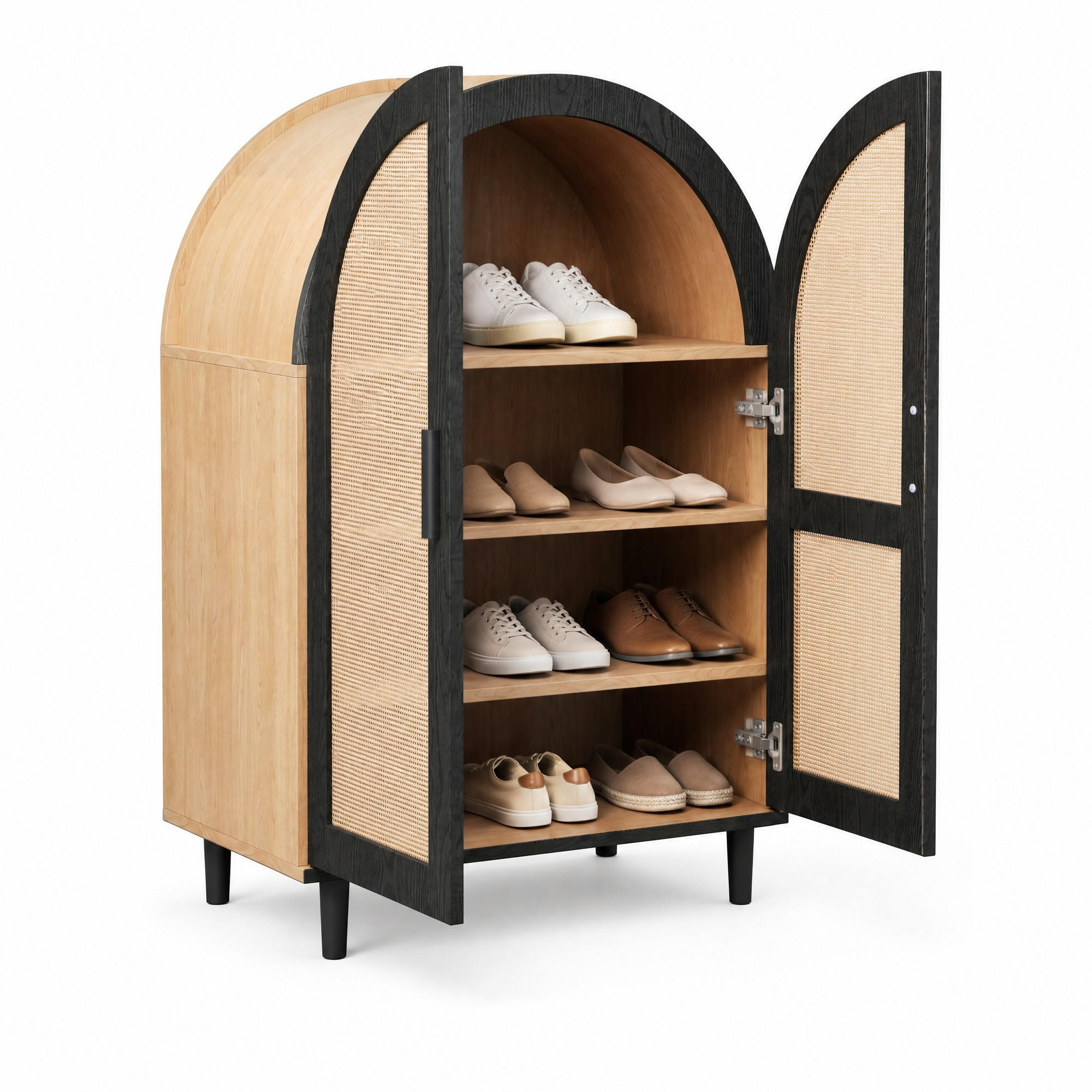 SCHUHSCHRANK mit Rattantüren 70 x 40 x 100 cm Natural Black - Schwarz, Holzwerkstoff (40/100/70cm) - Beauniv