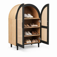 SCHUHSCHRANK mit Rattantüren 70 x 40 x 100 cm Natural Black - Schwarz, Holzwerkstoff (40/100/70cm) - Beauniv