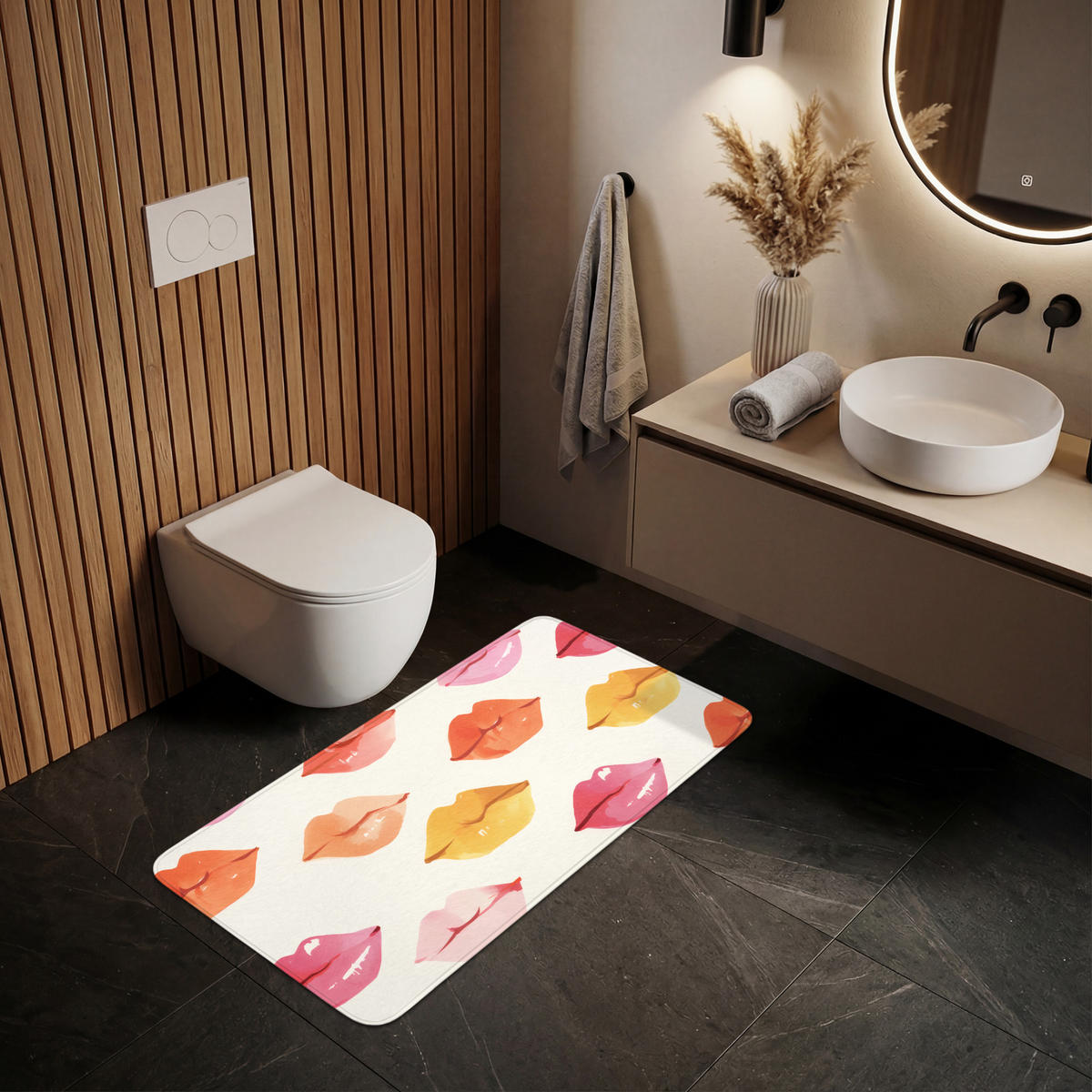WC PŘEDLOŽKA Rty - barevné - lesklé 120x60 cm - růžová, textil/plast (120/1cm) - OnlyWow