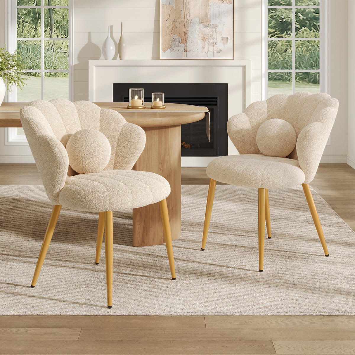 STUHL-SET 2 Stück Muschel-Design, DE-42124, Beige - Beige, Holzwerkstoff (62.5/83/60cm) - ComfortXL