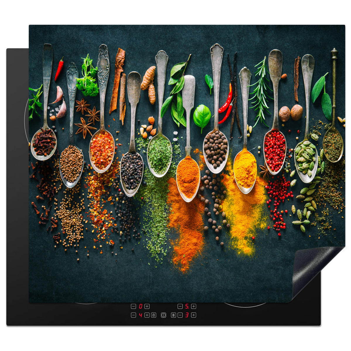 HERDABDECKPLATTE Kräuter - Gewürze - Löffel 59x52 cm - Multicolor, Kunststoff (59/0.2/52cm) - MuchoWow