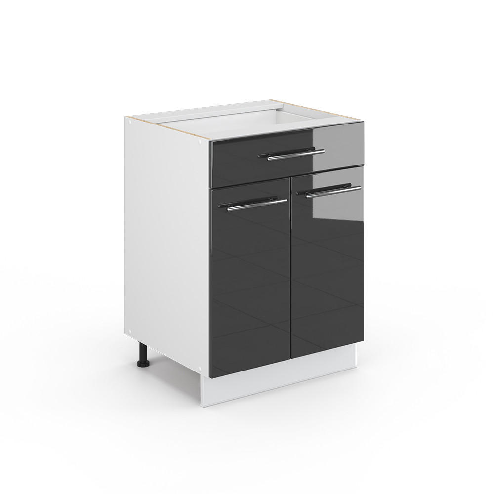 KÜCHENUNTERSCHRANK Fame-Line Anthrazit Hochglanz 60 cm mit Schublade ohne AP - Anthrazit/Weiß, Holzwerkstoff (60/82/51.6cm) - Vicco