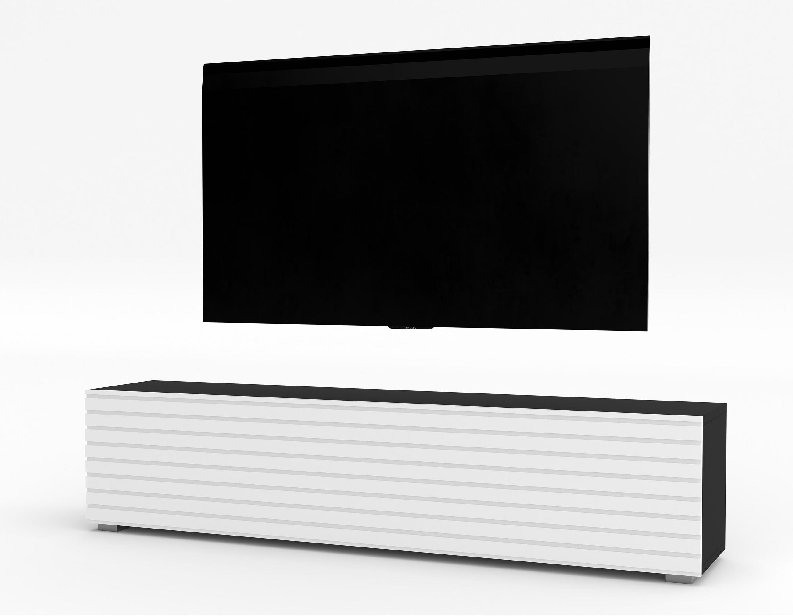 LOWBOARD ZIVOLLI 160 Schwarz, Weiße Lamellen 160/36,5/40 cm – Hängend und Stehend - Schwarz/Weiß, Holzwerkstoff/Kunststoff (160/36.5/40cm) - AX Living