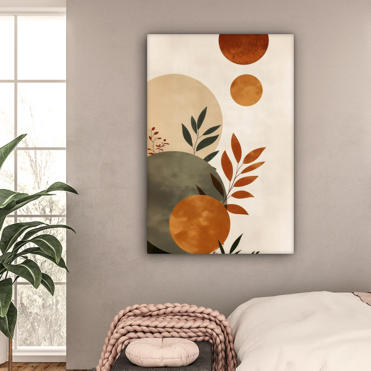 LEINWANDBILD Formen - Rund - Blätter - Beige 80x120 cm - Rostfarben, Textil (80/120cm) - MuchoWow