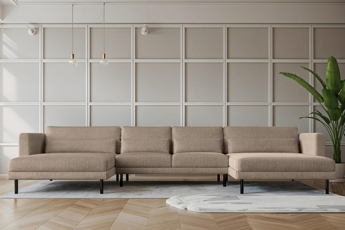 ECKSOFA DANI In U-Form Stilvolles Stoff Poso Dunkelbeige - Cappuccino, Holz/Textil (174/391cm) - Kaiser Möbel