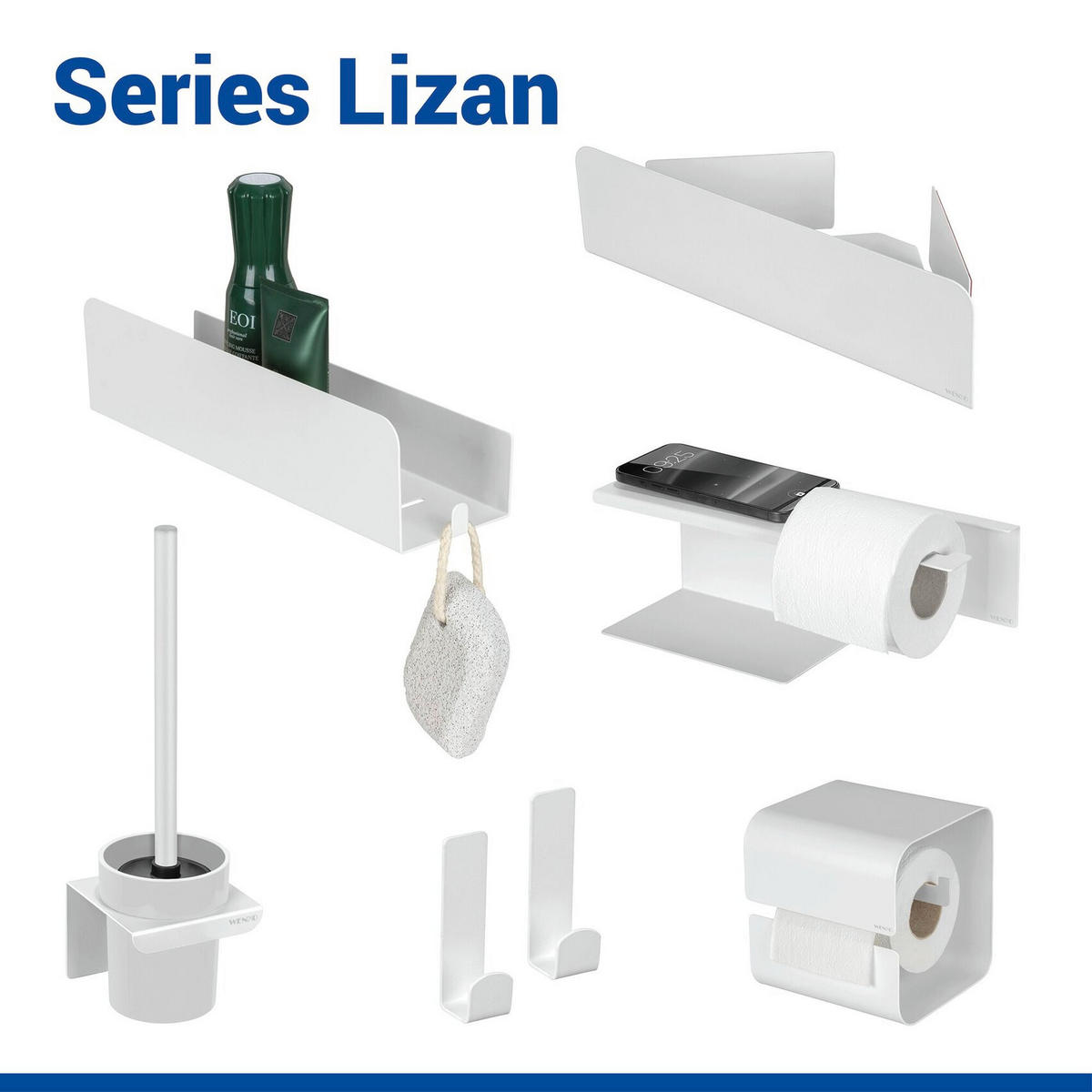 SILIKONBÜRSTE für die Toilette Lizan 10,5/10,5/35,5 cm - Weiß, Metall (10.5/35.5/10.5cm) - Wenko