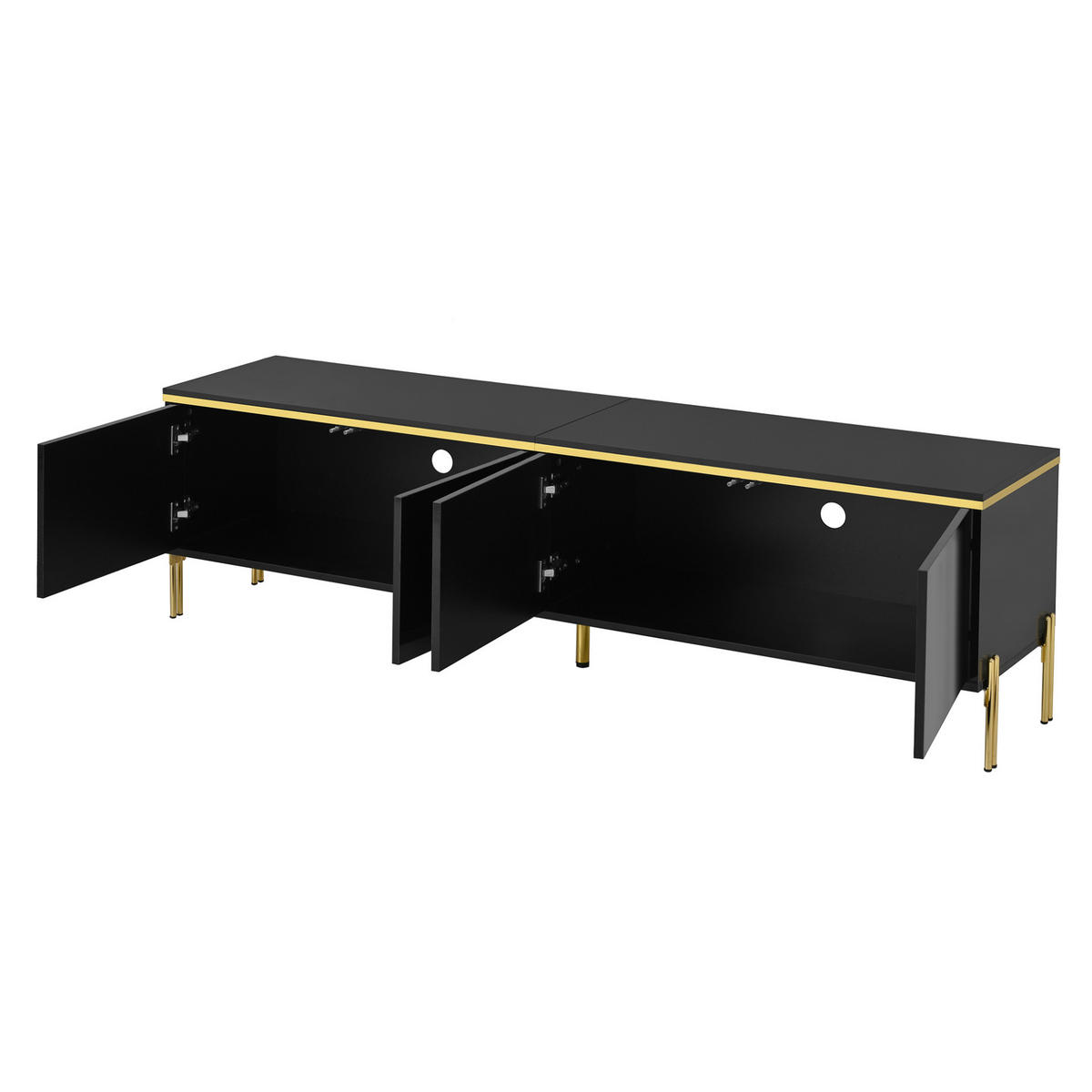 TV ormarić 170/38/50 cm crni od iverala s 4 vrata i otvorima za kabele - crna, drvni materijal (170/50/38cm) - OKWISH