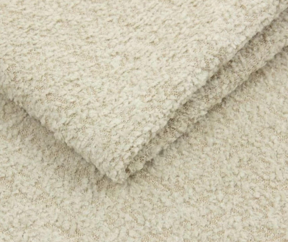 SOFA Molly – Freistehendes halbrundes Designsofa mit zwei eleganten, abnehmbaren RückenKissen, Abriamo Stoff, Größe: 234x101x88 cm, Beige - Sandfarben, Holz/Textil (234/88/101cm) - DomoHome