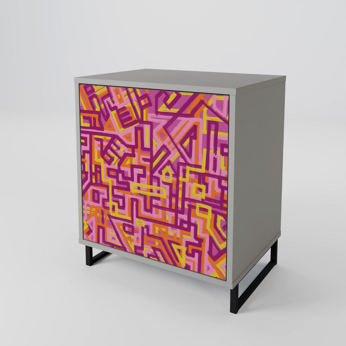 SIDEBOARD LOVELY MEMORIES, Grau, 57,5x42x75,5 cm, Goldfarbene Metallfüße - Goldfarben/Multicolor, Holzwerkstoff/Metall (57.5/75.5/42cm) - SpaceRebels