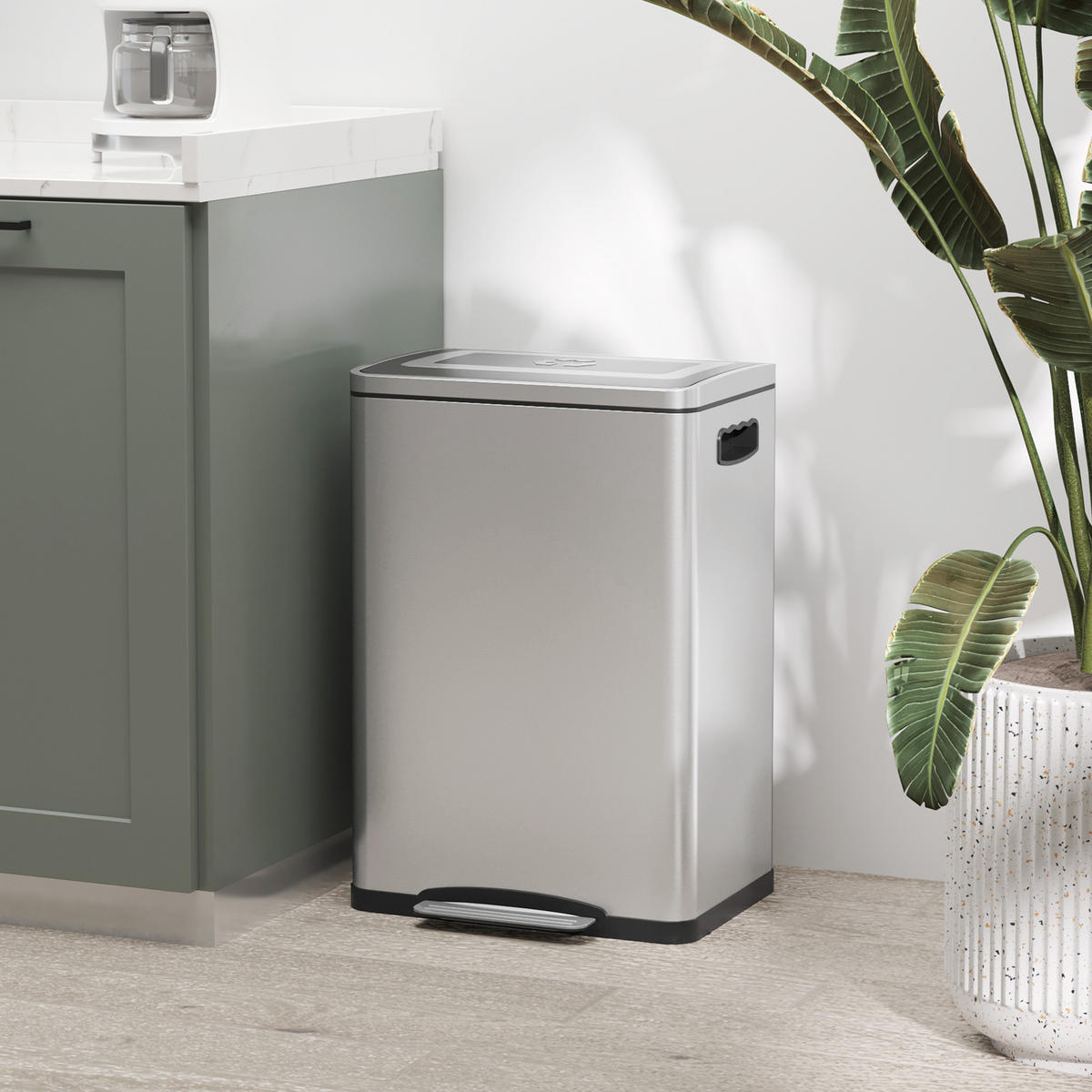 MÜLLEIMER 40L Edelstahl, Silber, 40 x 34,8 x 59 cm - Silberfarben, Kunststoff (70/59/34.8cm) - HOMCOM