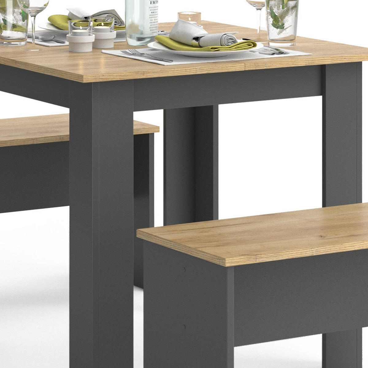 ESSTISCH SET Sentio Anthrazit 80 x 80 cm mit 2 Bänken - Anthrazit, Holzwerkstoff (80/73/80cm) - Vicco