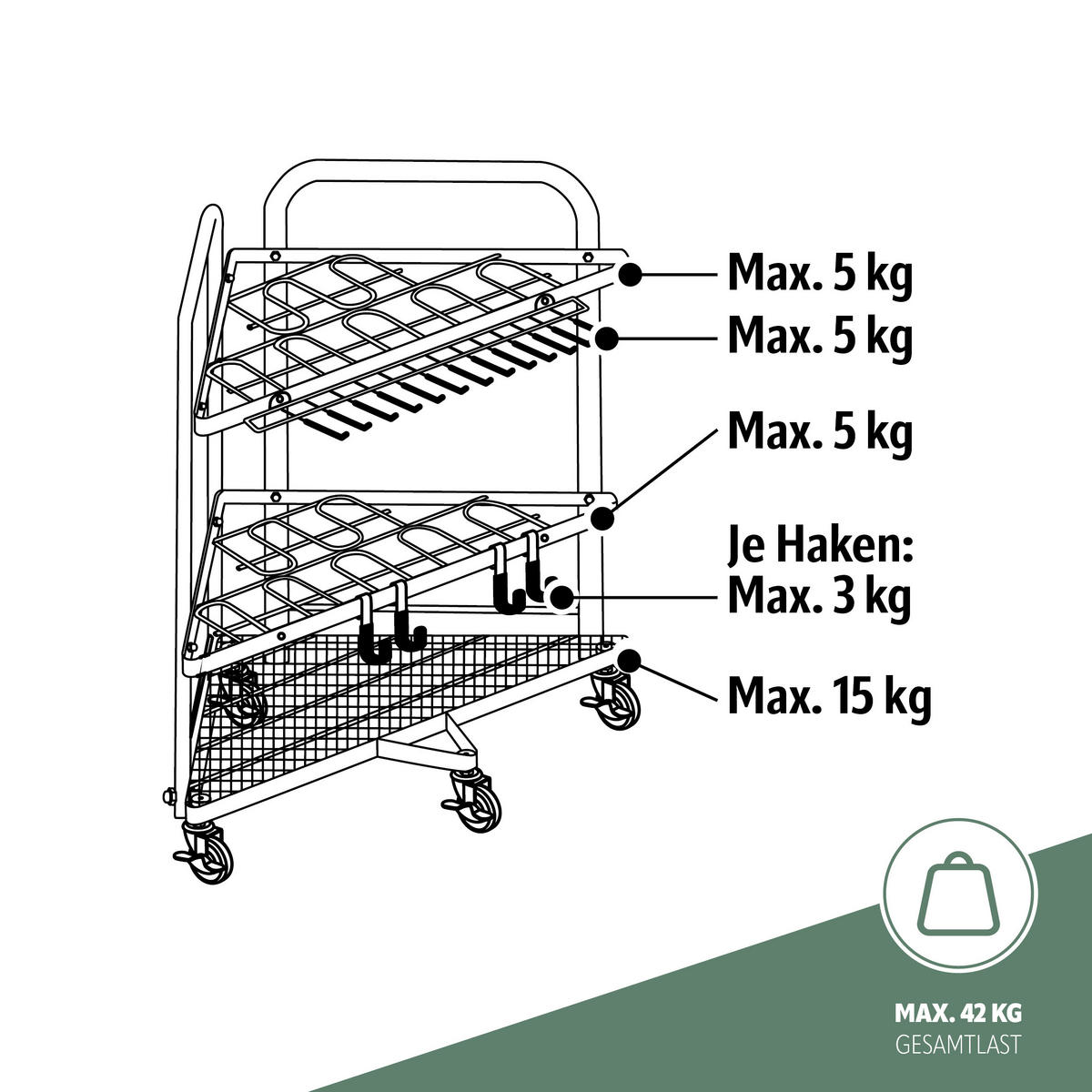 GARTENGERÄTE-ORGANIZER - Schwarz, Metall (62.5/63/62.5cm) - eluno