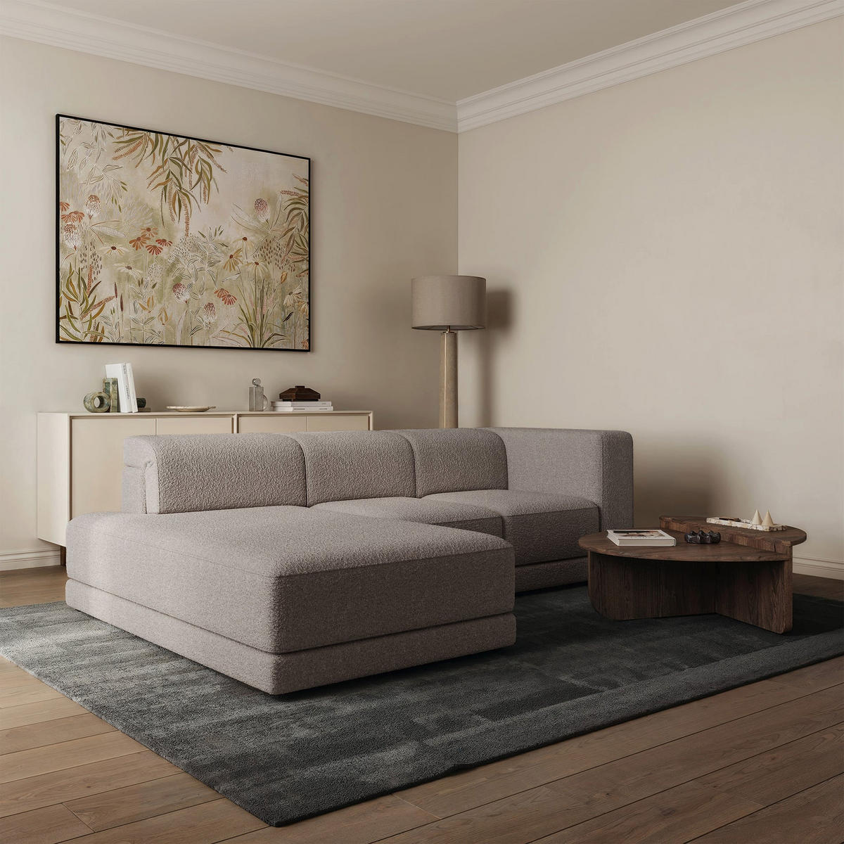 ECKSOFA Novals L-Form, 4-Sitzer, links 278 cm - Taupe/Schwarz, Holz/Kunststoff (278/168cm) - Selsey