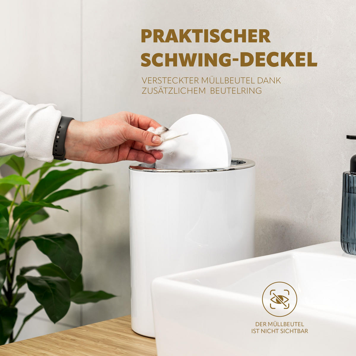 KOSMETIKEIMER SAVONA 5,5 Liter, weiß - Weiß, Kunststoff (19/24.5/19cm) - bremermann