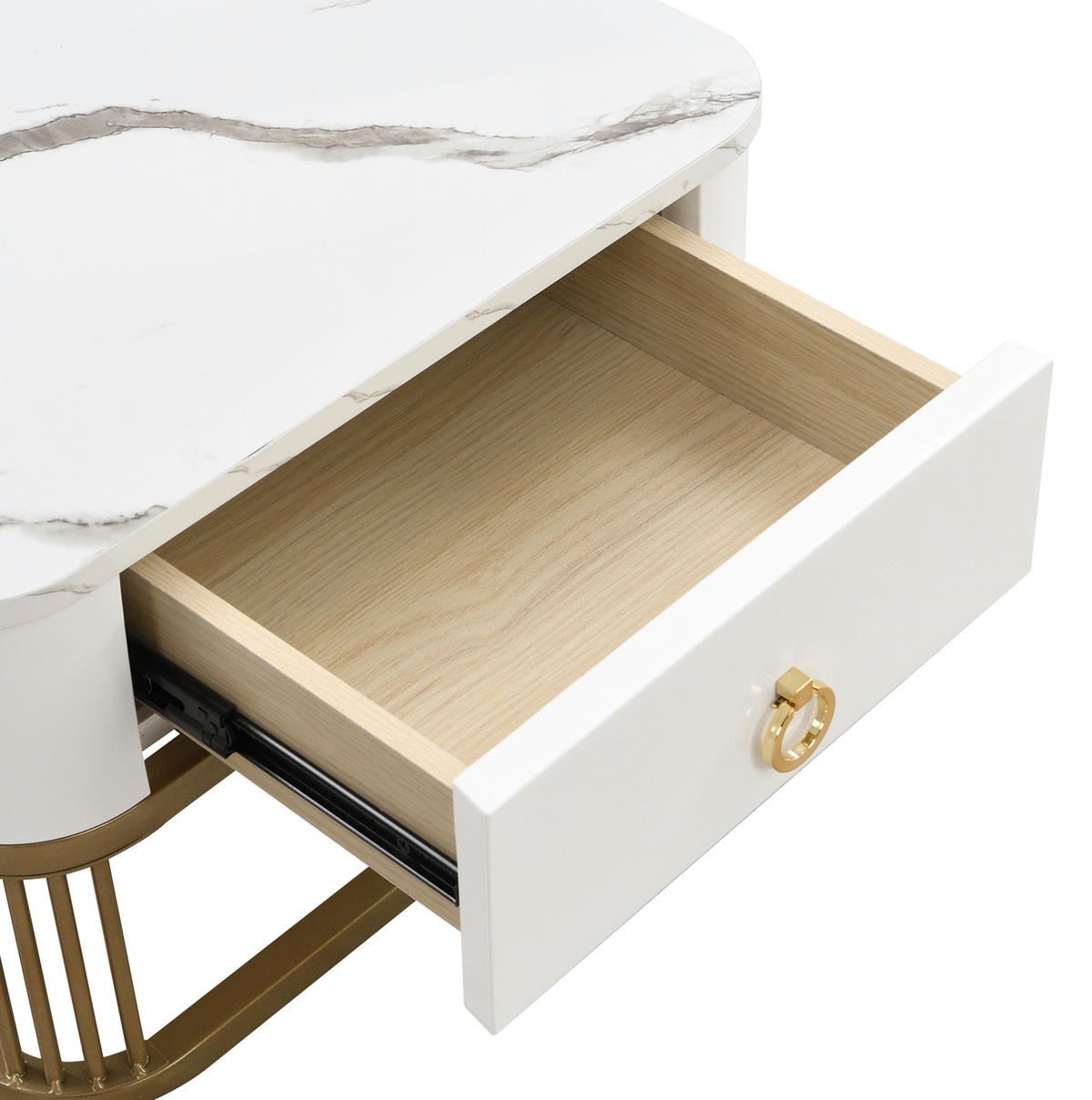 KONFERENČNÍ stolek 60/60/45 cm bílý a zlatý z MDF s mramorovým dekorem a zásuvkou - bílá/zlatá, kompozitní dřevo (60/60/45cm) - OKWISH