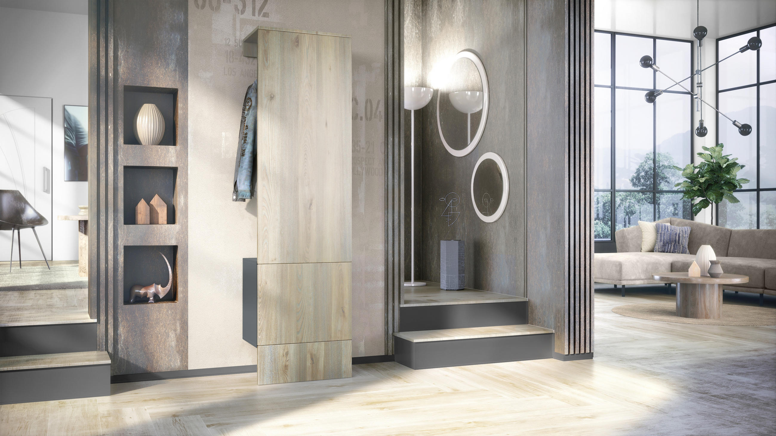 GARDEROBE Carlton Paneel in Eiche Nordic - Silbereichenfarben, Holzwerkstoff (52/193/35cm) - Vladon