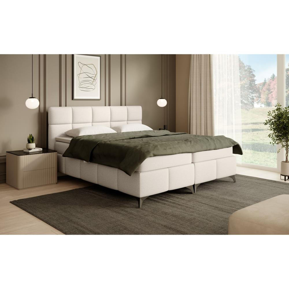 BOXBETT Solido mit Bettkasten 180x200 cm hellbeige - Beige/Schwarz, Textil/Metall (180/200cm) - Beautysofa