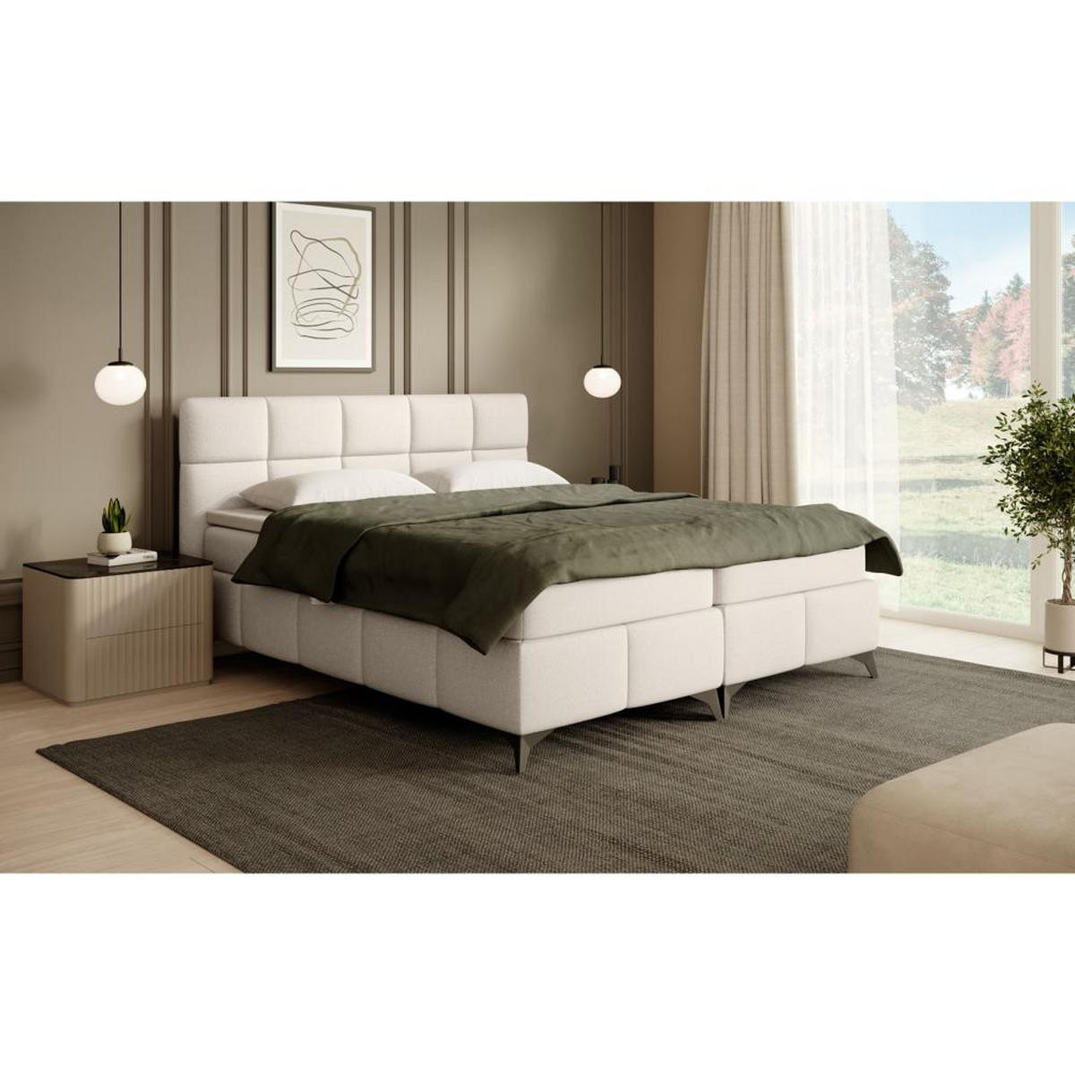 BOXBETT Solido mit Bettkasten 180x200 cm hellbeige - Beige/Schwarz, Textil/Metall (180/200cm) - Beautysofa