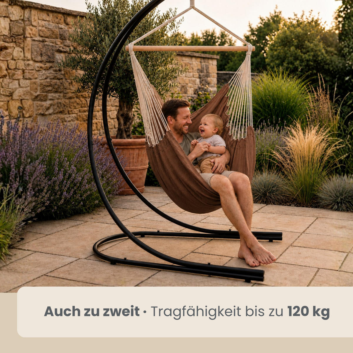 XL HÄNGESTUHL mit Gestell 210/140 cm , Braun/Schwarz - Braun, Textil (140/210/160cm) - Amanka