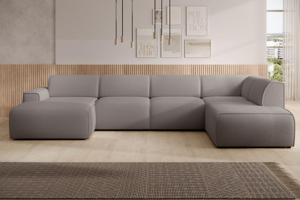 WOHNLANDSCHAFT Bouvi Graubraun rechts - Graubraun/Schwarz, Kunststoff/Textil (220/378cm) - Selsey
