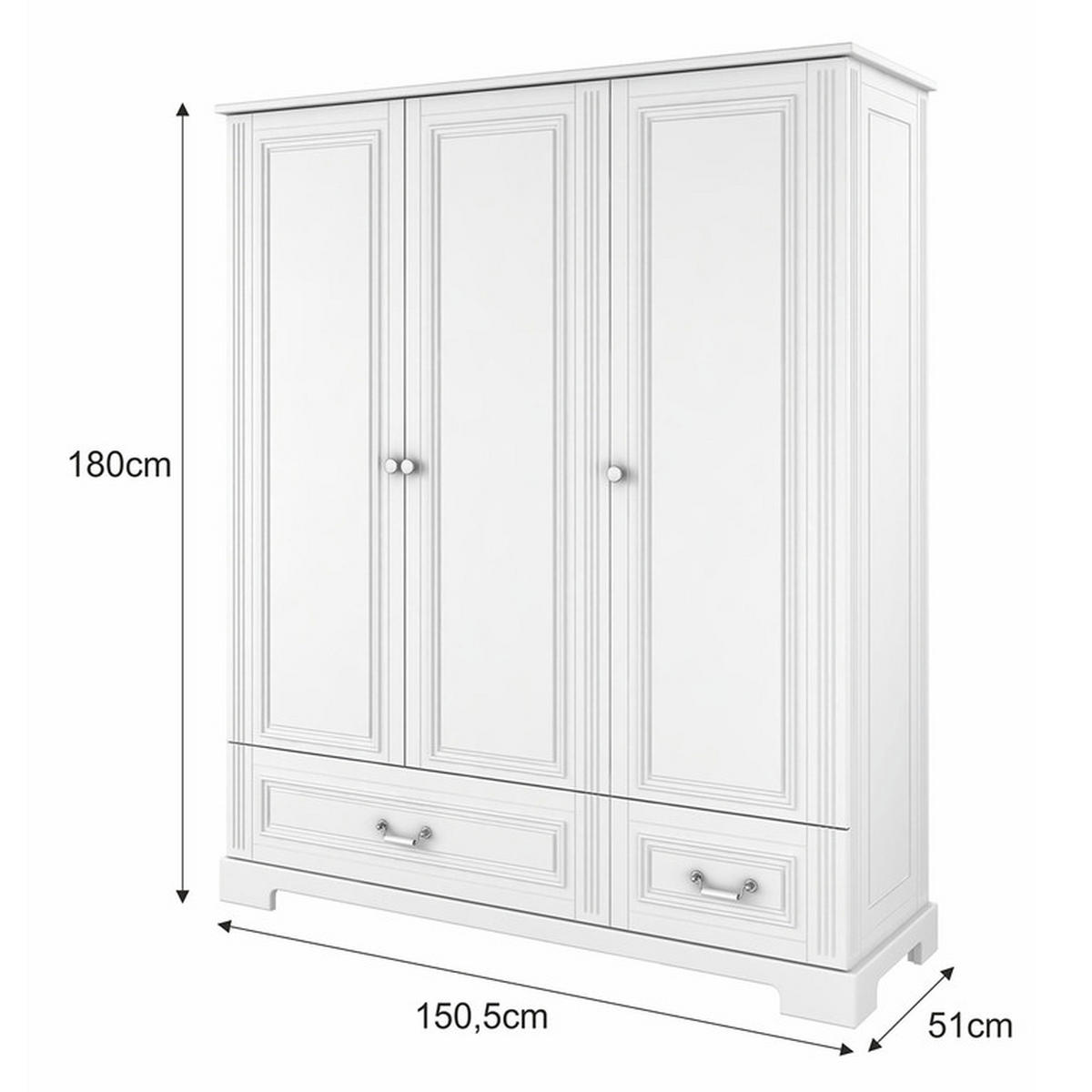 ORMAR 3 vrata Bijeli - bijela, drvni materijal (150/180/51cm) - Petits-meubles