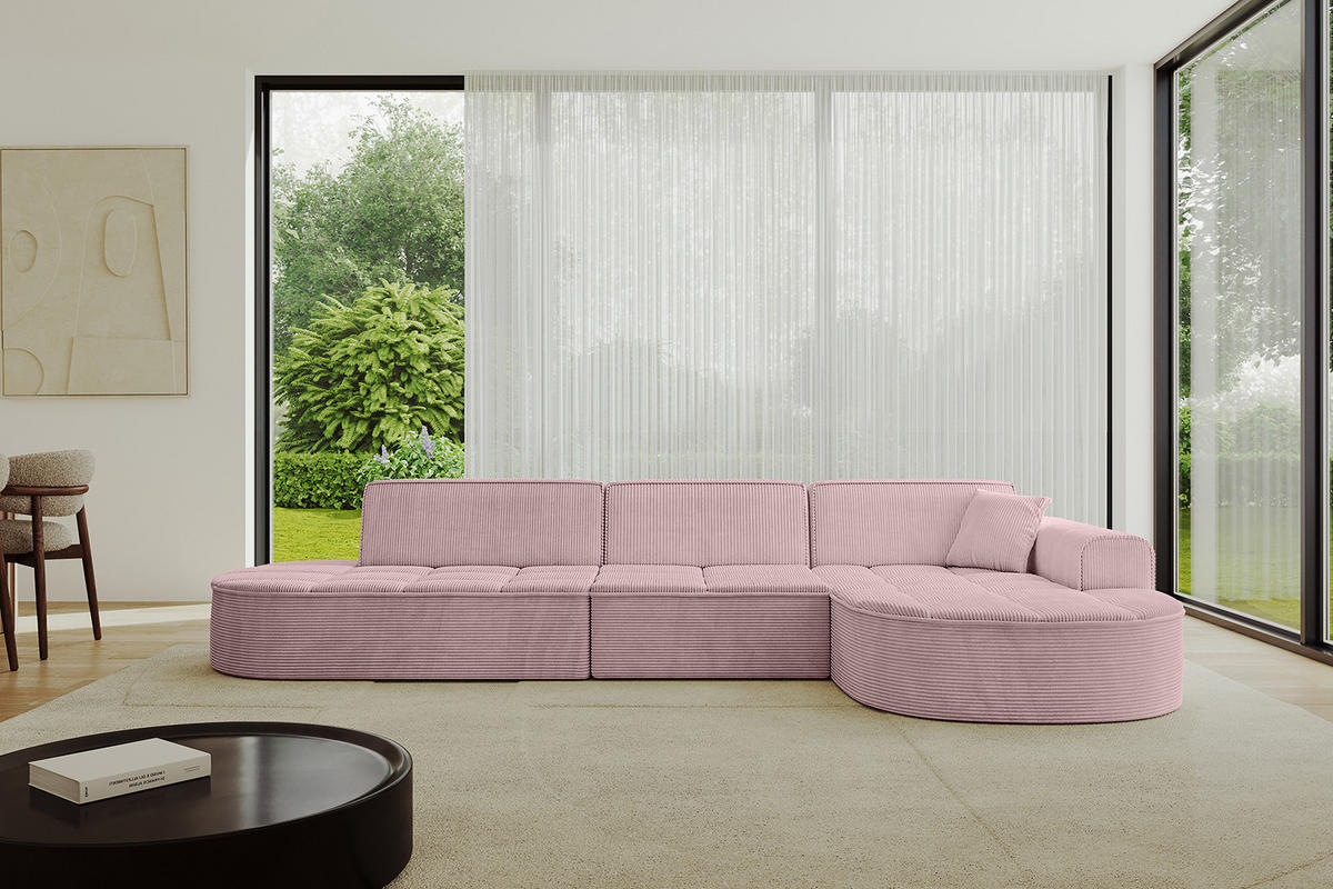 ECKSOFA Ottomane Rechts TARO-L2 - 328x171x79,5 cm Rosa - Rosa, Holzwerkstoff/Textil (328/171cm) - ALTDECOR