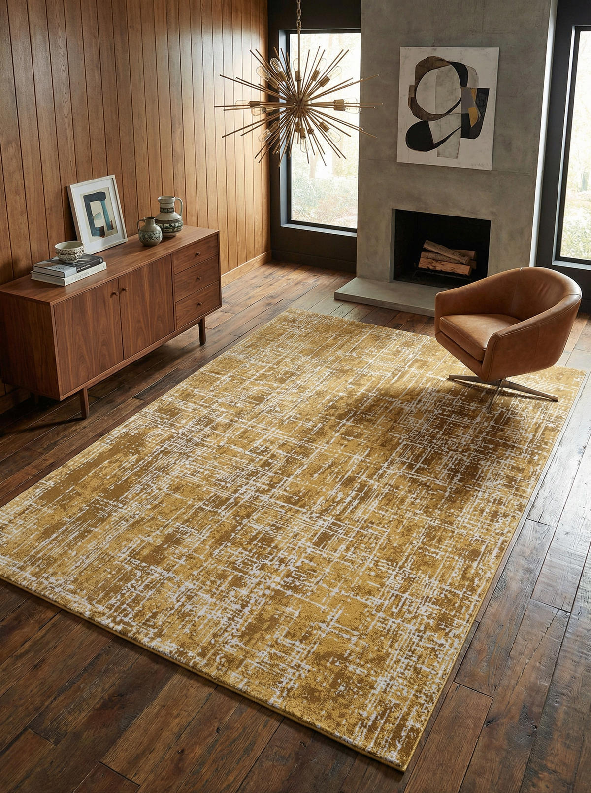 TEPPICH Polypropylen velours abstrakt TIBER-Rom, Senfgelb 120x170 cm - Gelb, Textil (120/170cm) - KADIMA DESIGN