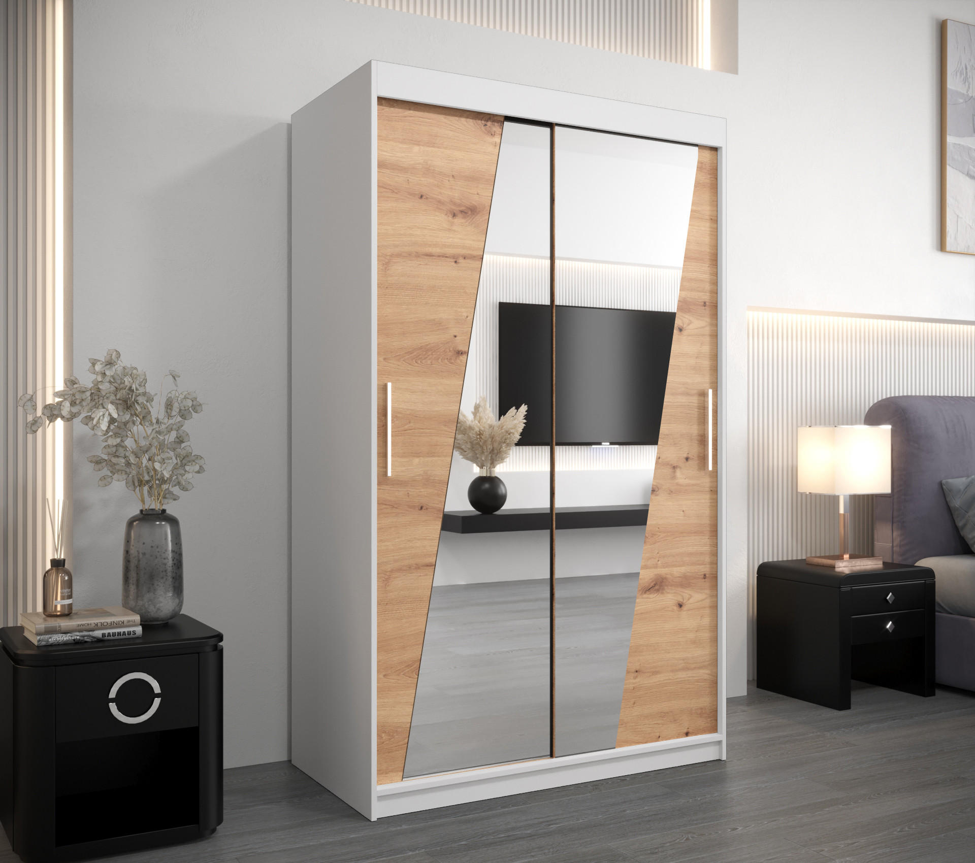 SCHWEBETÜRENSCHRANK 200/120/62 2-türig - Silberfarben/Eiche Artisan, Holz/Kunststoff (120/200/62cm) - Abiks Möbel