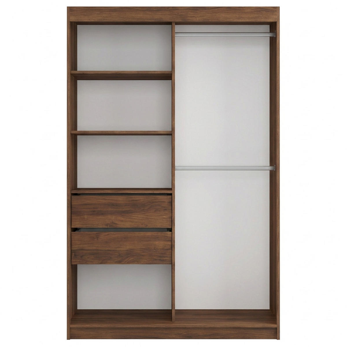 SCHWEBETÜRENSCHRANK Viva II mit Schubladen und Spiegel, mit Lacobel-Glas, 120/216/61 Walnuss - Walnussfarben, Holzwerkstoff (120/216/61cm) - Beautysofa