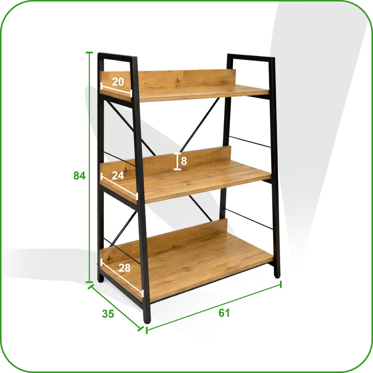 STANDREGAL Holzoptik Metall Eichefarben Schwarz 3 Ebenen 61x35x84 cm - Eichefarben/Schwarz, Holzwerkstoff/Metall (61/84/35cm) - Begryf