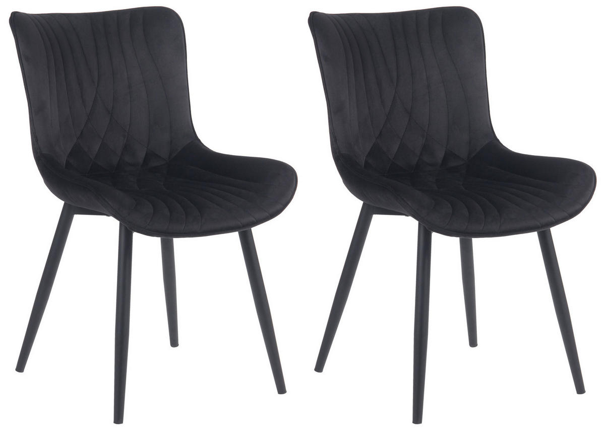 STUHL 2er Set Samt schwarz - Schwarz, Textil/Metall (50/80.5/62cm) - CLP