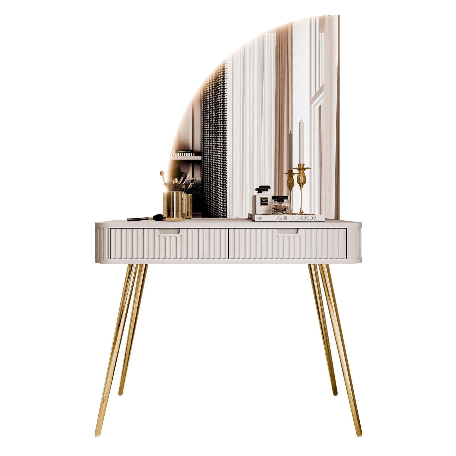 SCHMINKTISCH ZAIRA-QS mit LED Spiegel Linke Kaschmir - Kaschmir, Holzwerkstoff (103/80/49cm) - Lookway