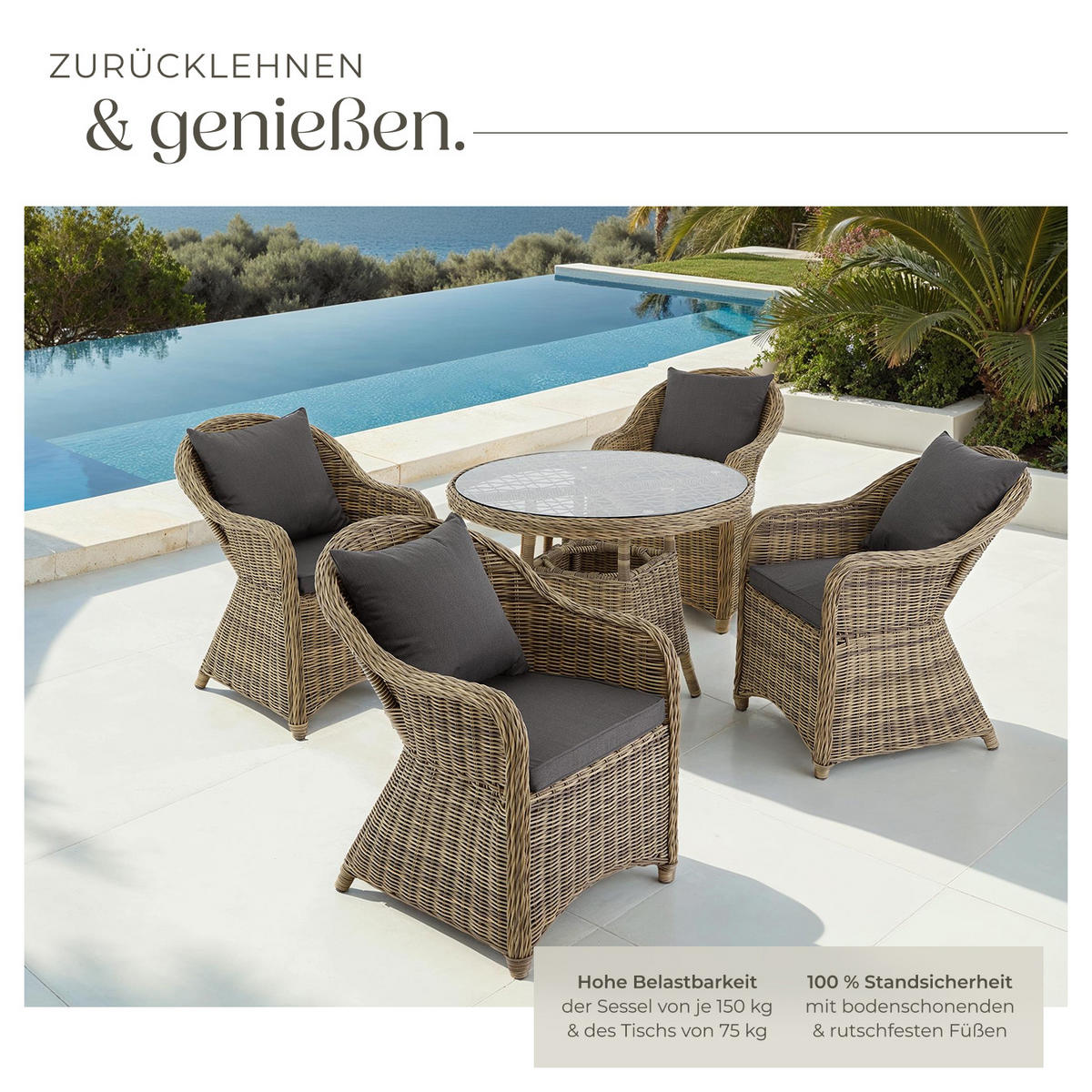 RATTAN SITZGRUPPE Zürich,Stühle vormontiert,natur - Naturfarben, Kunststoff - tectake