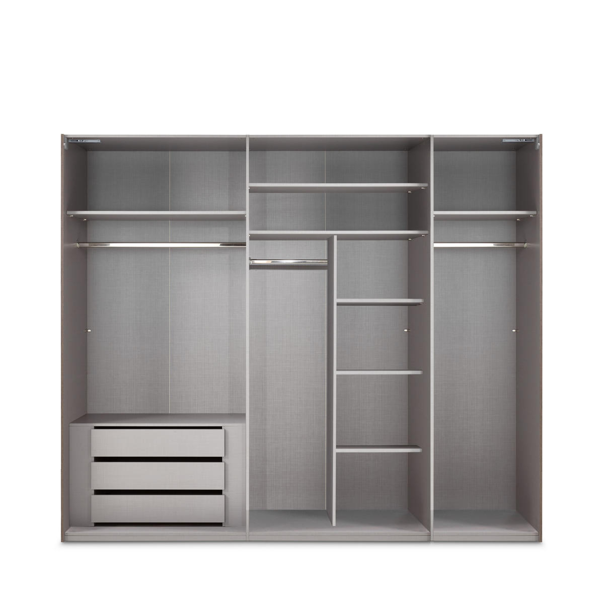 SCHWEBETÜRENSCHRANK 3-türig B250/H216/T65 cm in Anthrazit, Kleiderschrank inkl. Vollausstattung/ 22012 - Anthrazit/Rot, Holzwerkstoff/Metall (250/216/65cm) - luma-home
