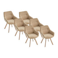 DREHSTUHL 6er-Set mit Armlehnen - Stoff & Eiche - Beige - VELBURY - Beige, Textil (62.5/84/58cm) - Vente-Unique