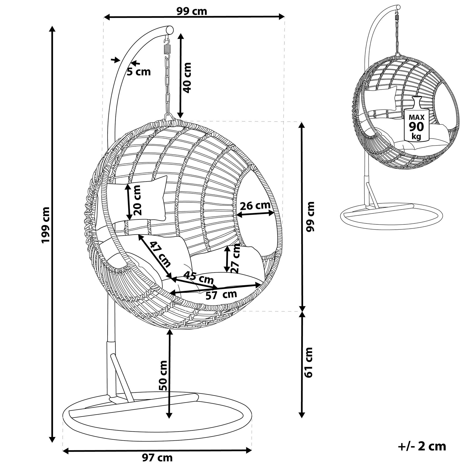 Thumbnail - Beliani Hängesessel, Schwarz, Kunststoff, 99x199x97 cm, Gartenmöbel, Hängesessel