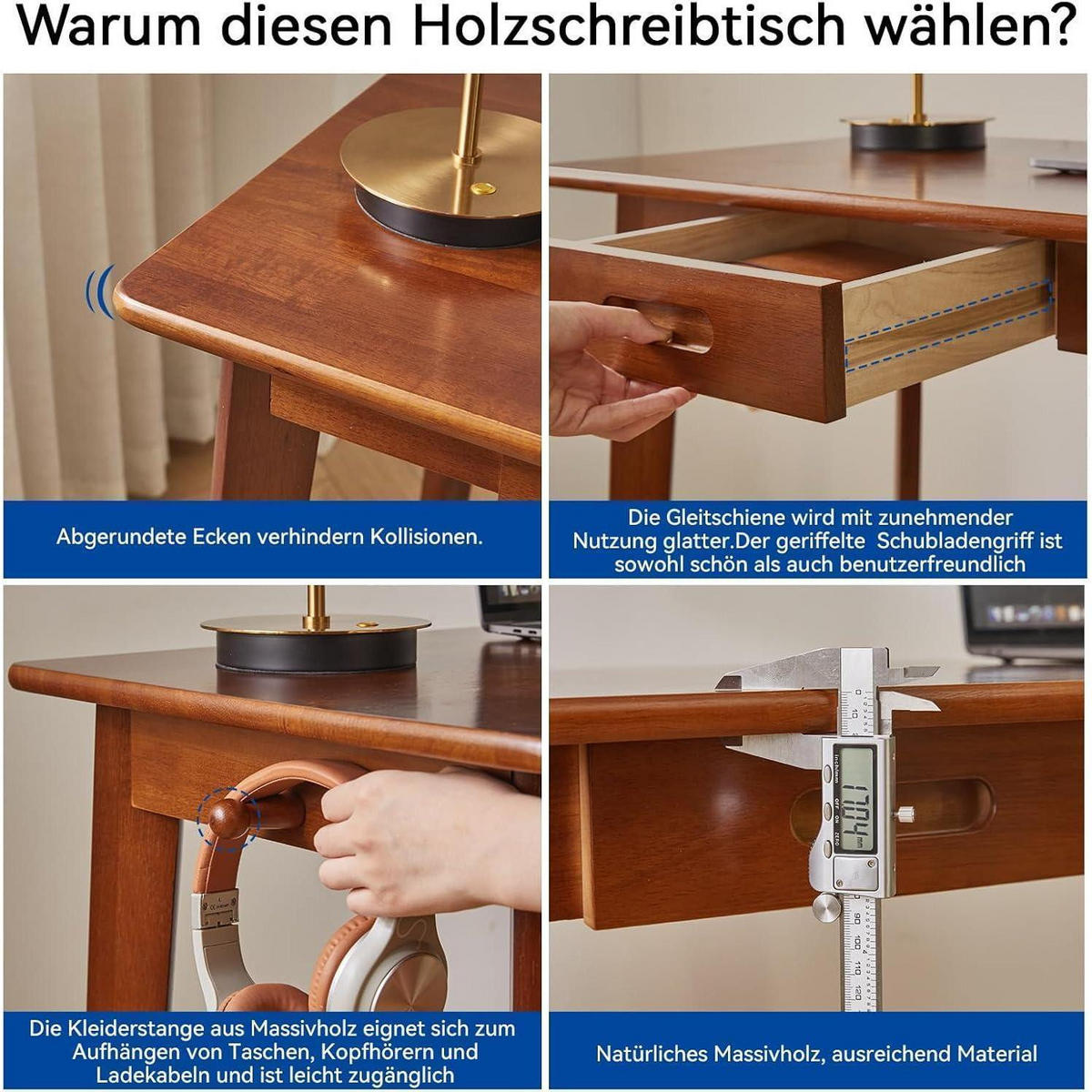 SCHREIBTISCH Massivholz mit Schubladen 99 x 50 x 76 cm - Braun, Holz (100/50/75cm)