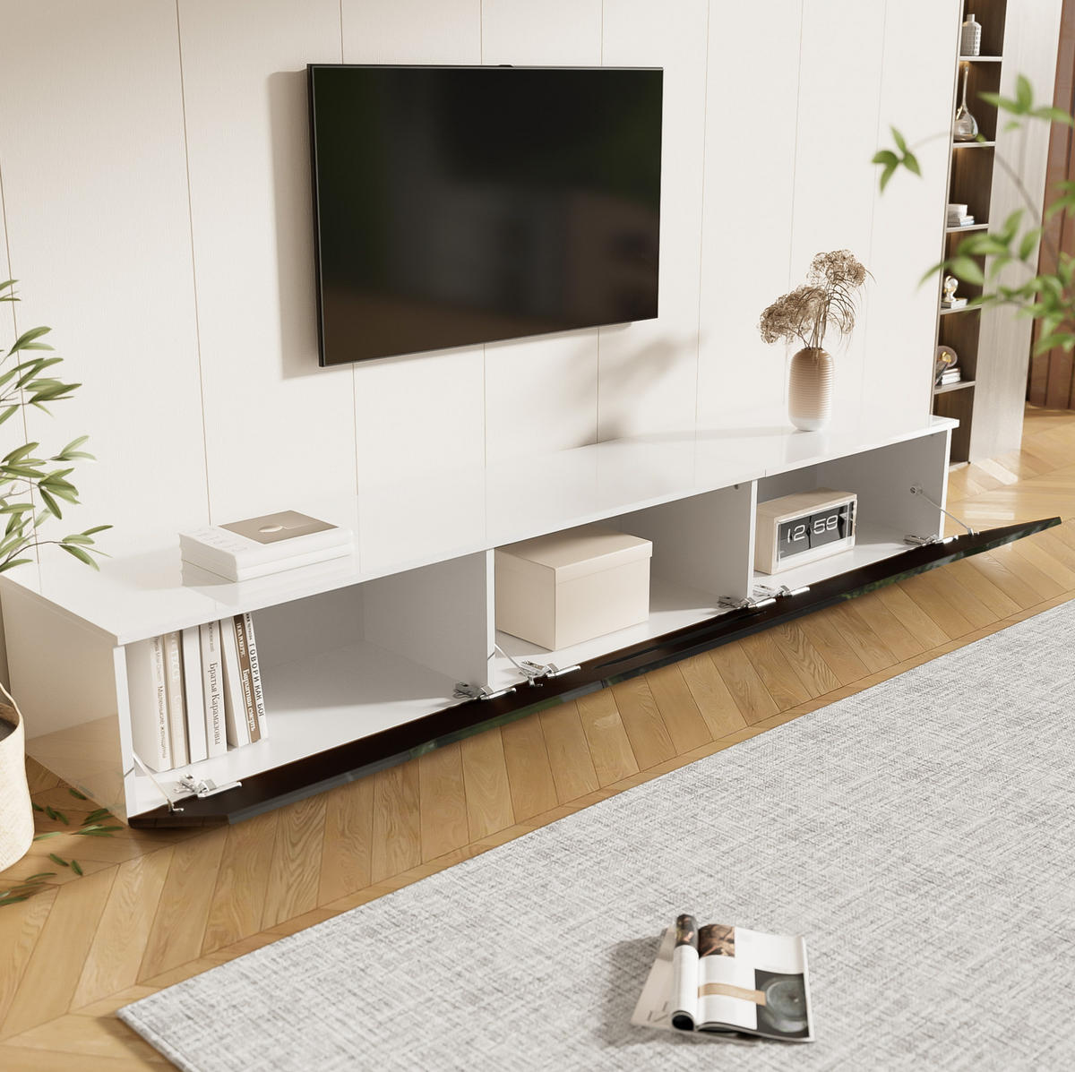 TV-SCHRANK Hochglanz in Schwarz und Weiß 180/35/30 cm - Schwarz, Holzwerkstoff (180/30/35cm) - Redom