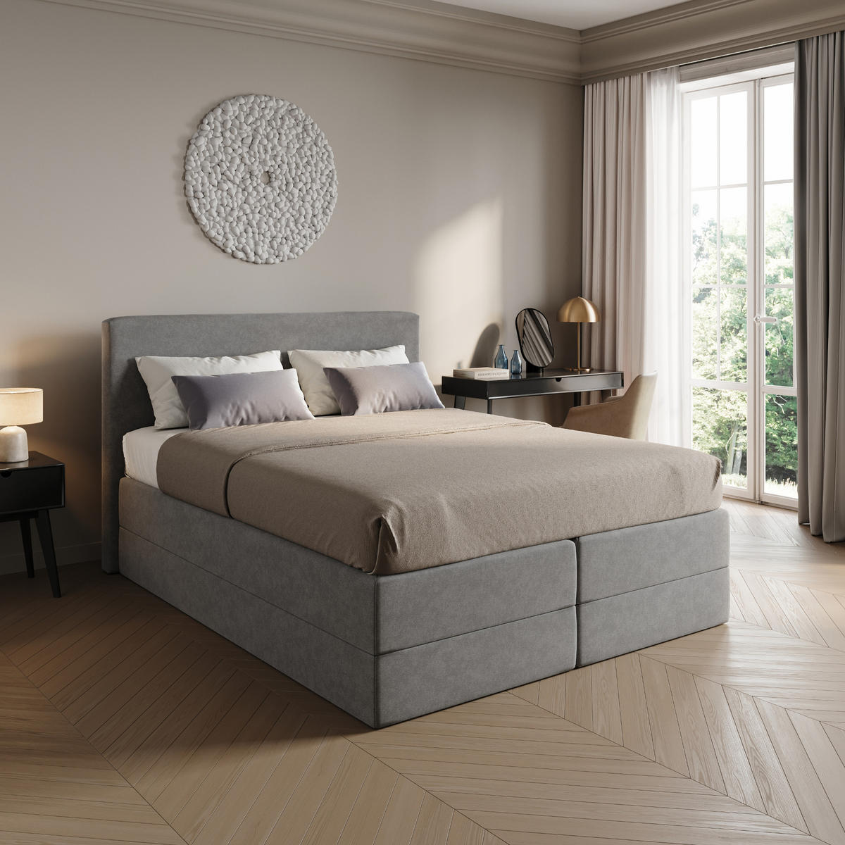 BOXSPRINGBETT mit Bonnell Matratze, mit Kopfteil, 160 x 200 cm, in Grau - Grau, Naturmaterialen (160/200cm) - Home Collective