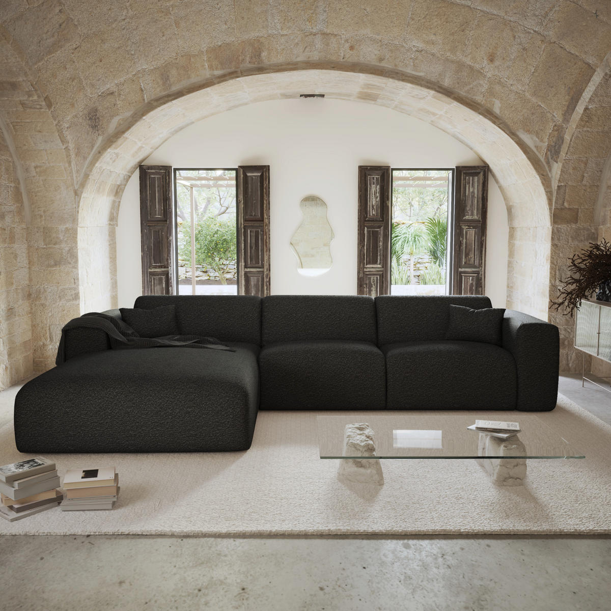 ECKSOFA LINKS SCHLAFSOFA Steinbock Dunkles Anthrazit 280cm - Anthrazit, Textil (165/280cm) - Sia Home