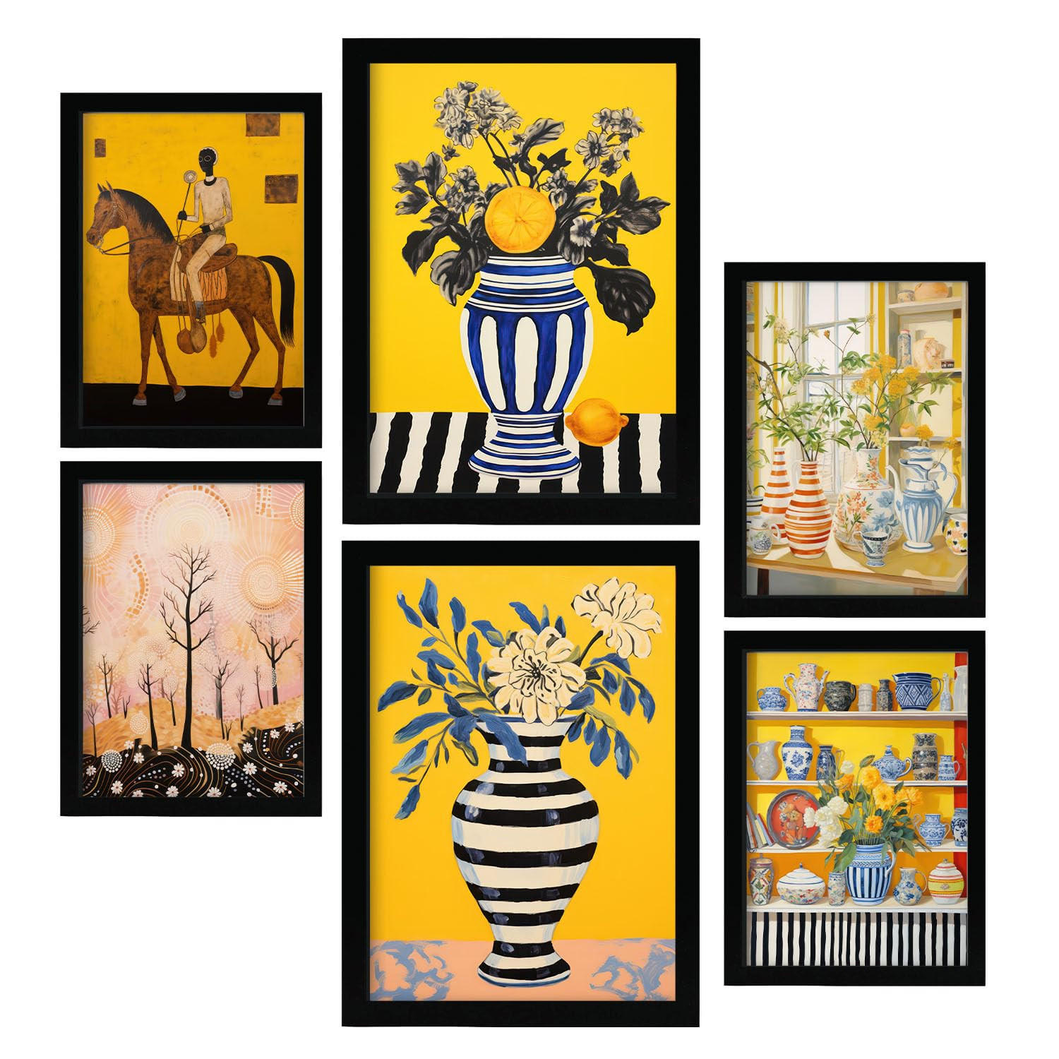 POSTER Set Mit 6 Kräftiger Lebendiger In Vielseitiger A3 & A4 Schwarzer Rahmen - Schwarz, Papier (29/3cm) - Nacnic