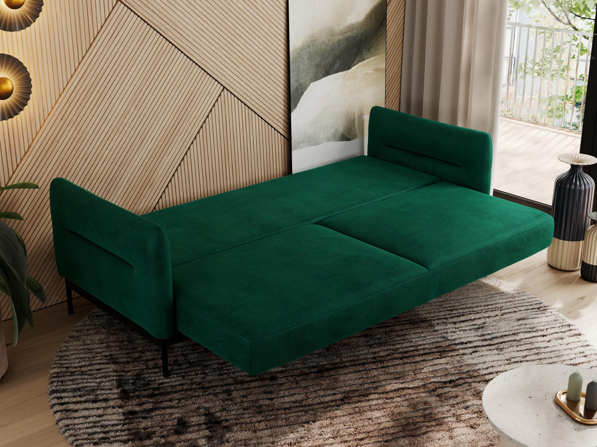 SOFA SALENTO Grün Velvet - Schwarz/Grün, Textil/Metall (221/82/101cm) - MKS